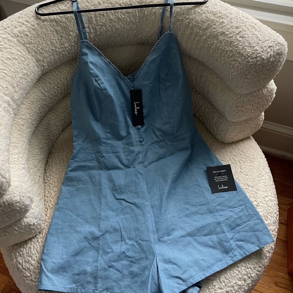 Denim romper new with tags size medium Lulus
